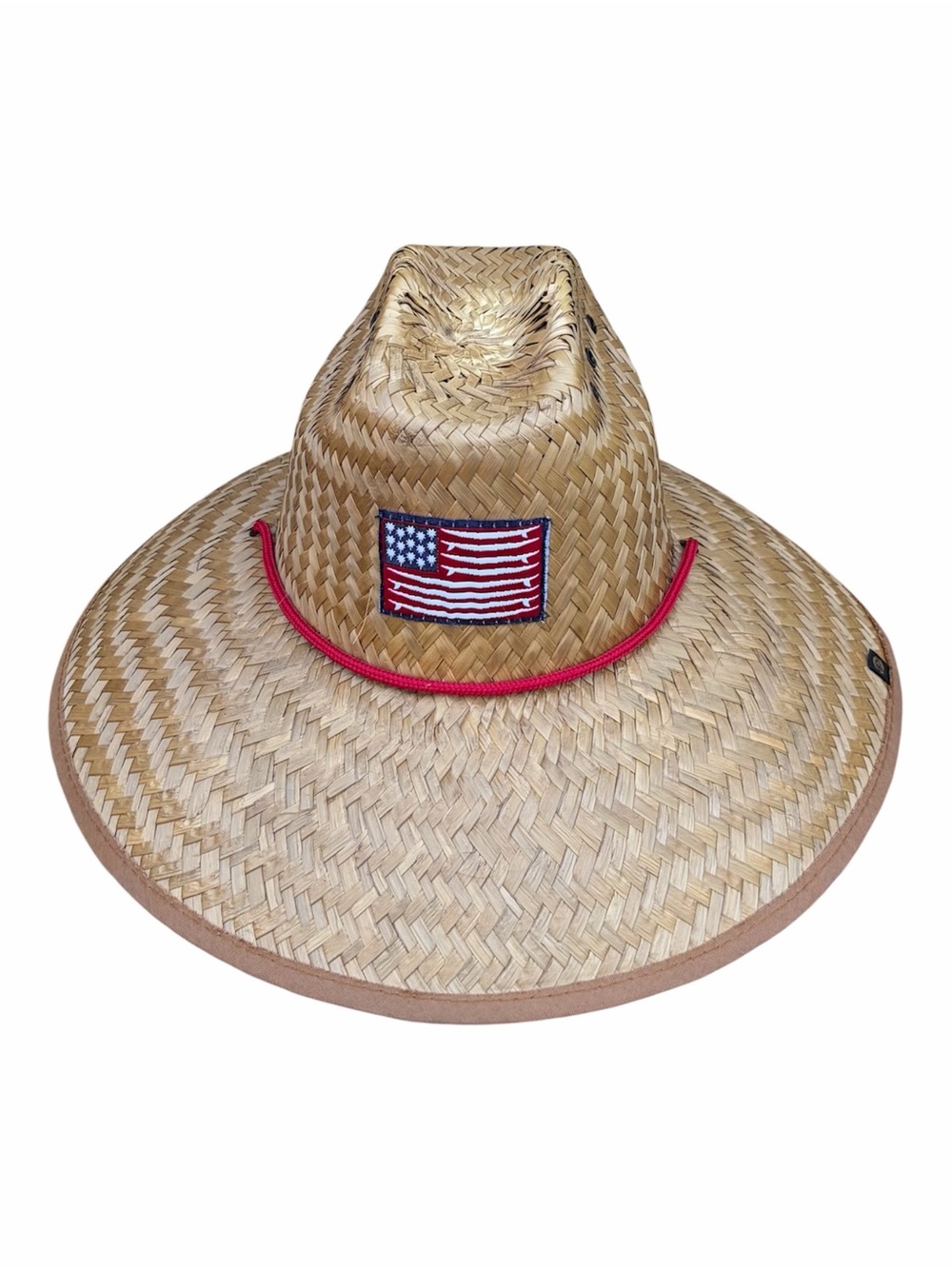 Solfish Unisex Straw Sun Beach Outdoor Hat w/American Flag USA EUC OS Beach